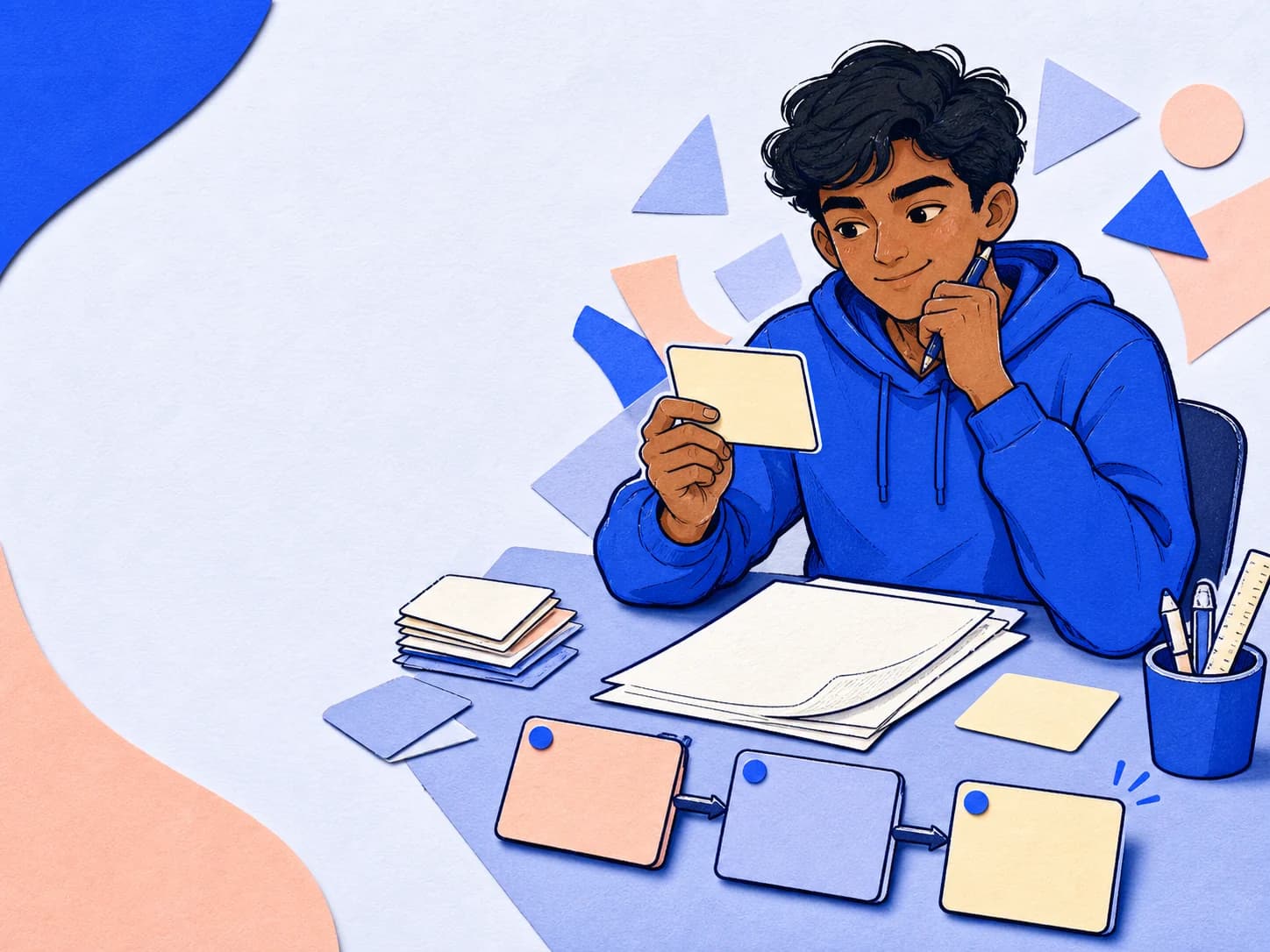 Paper illustration of a student choosing one focused study task